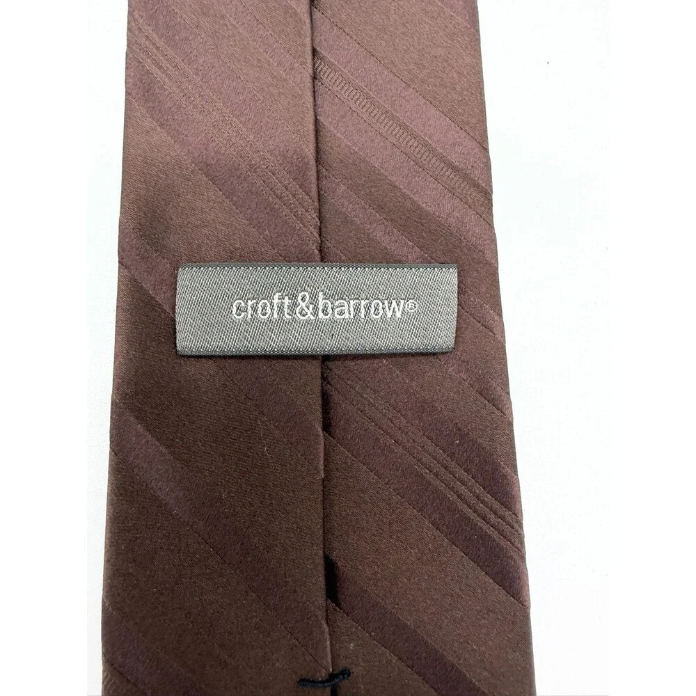 Croft & Barrow Mens Silk Tie Brown Black Geometric Diagonal Stripe Necktie
